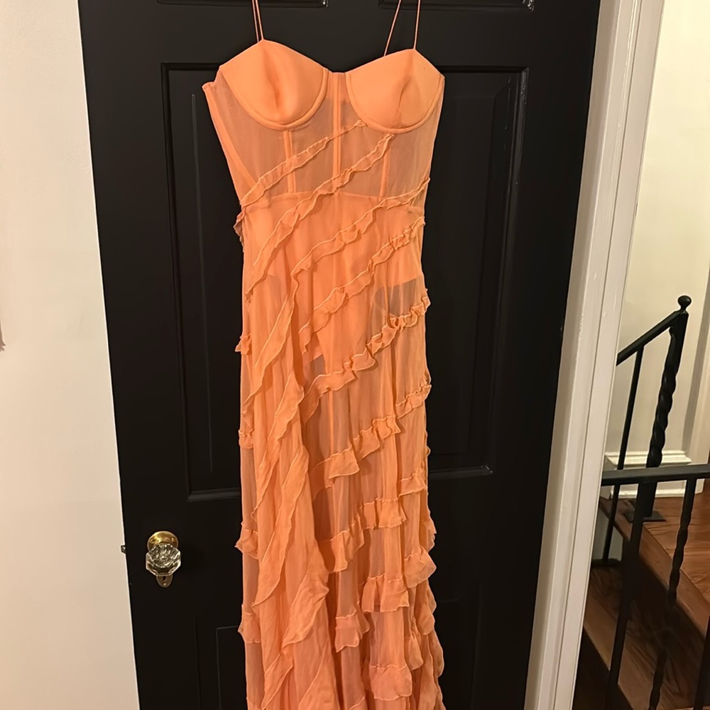 Retrofete Dress Peach - 2 or S tiered ruffle